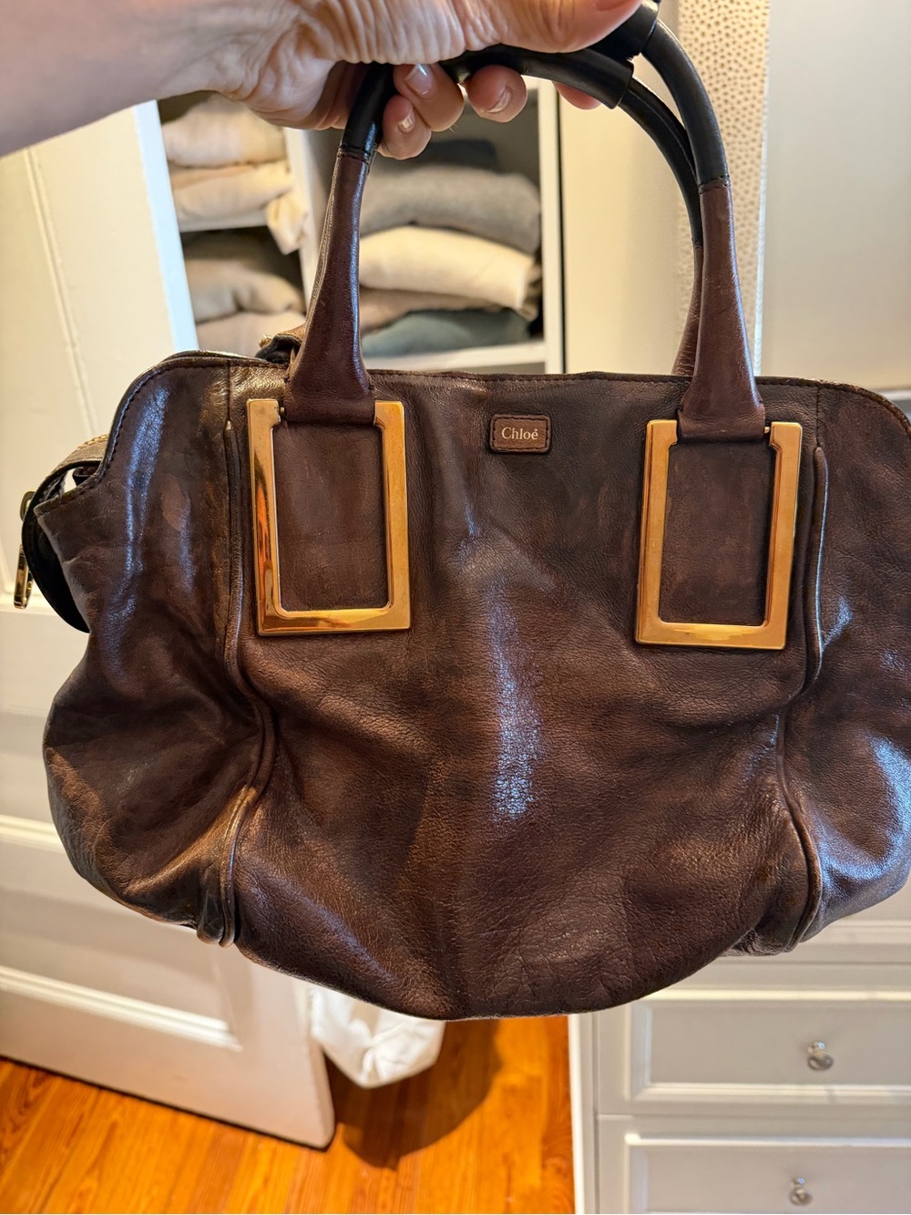 Chloe Brown Leather Satchel with Gold Hardware